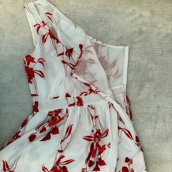 One Shoulder Red Floral Maxi Dress Size Medium Spring Summer Occasion Wear - Picture 9 of 10